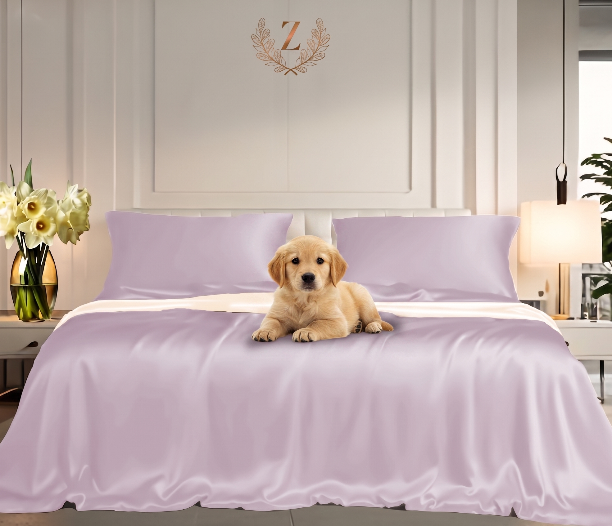 fitted-withduvet-frontview-dog - lilac